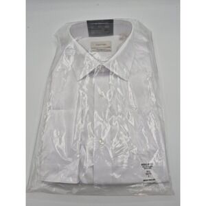 CALVIN KLEIN Regular Fit Herringbone Shirt White L/S Size L 16.5 34/35